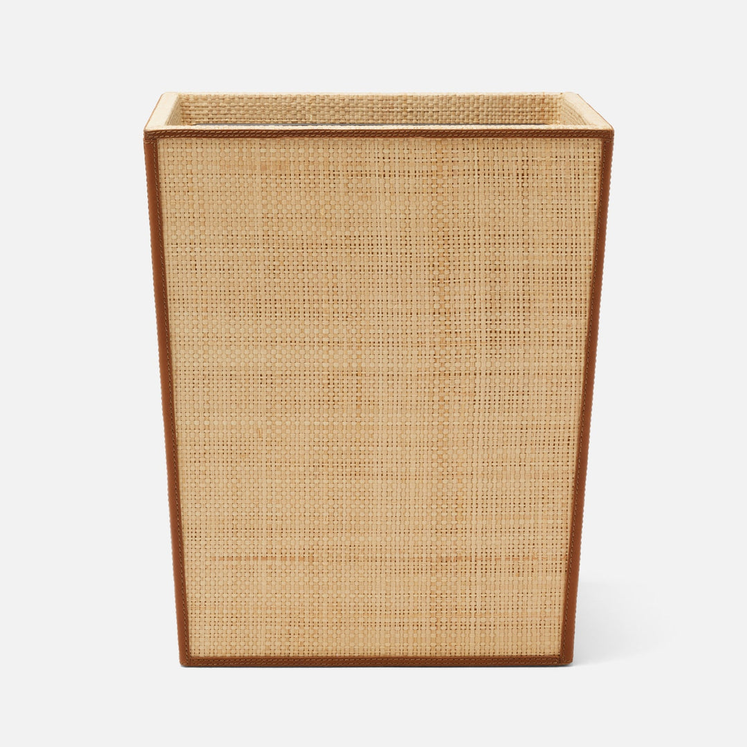 Hanford, Natural/Saddle, Wastebasket, Rectangular Tapered, Raffia/Leather