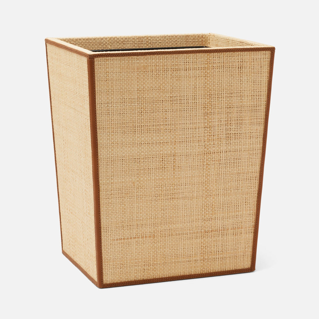 Hanford, Natural/Saddle, Wastebasket, Rectangular Tapered, Raffia/Leather