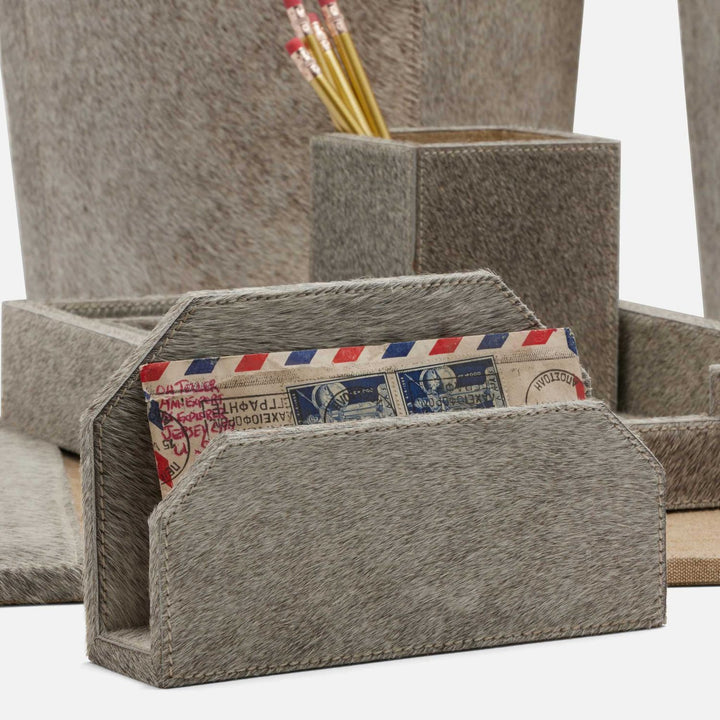 Hyde, Gray, Set: Letter Tray, Envelope Holder, Pencil Tray And Pencil Holder, Hair-On-Hide