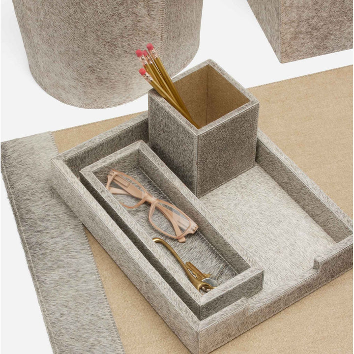 Hyde, Gray, Set: Letter Tray, Envelope Holder, Pencil Tray And Pencil Holder, Hair-On-Hide