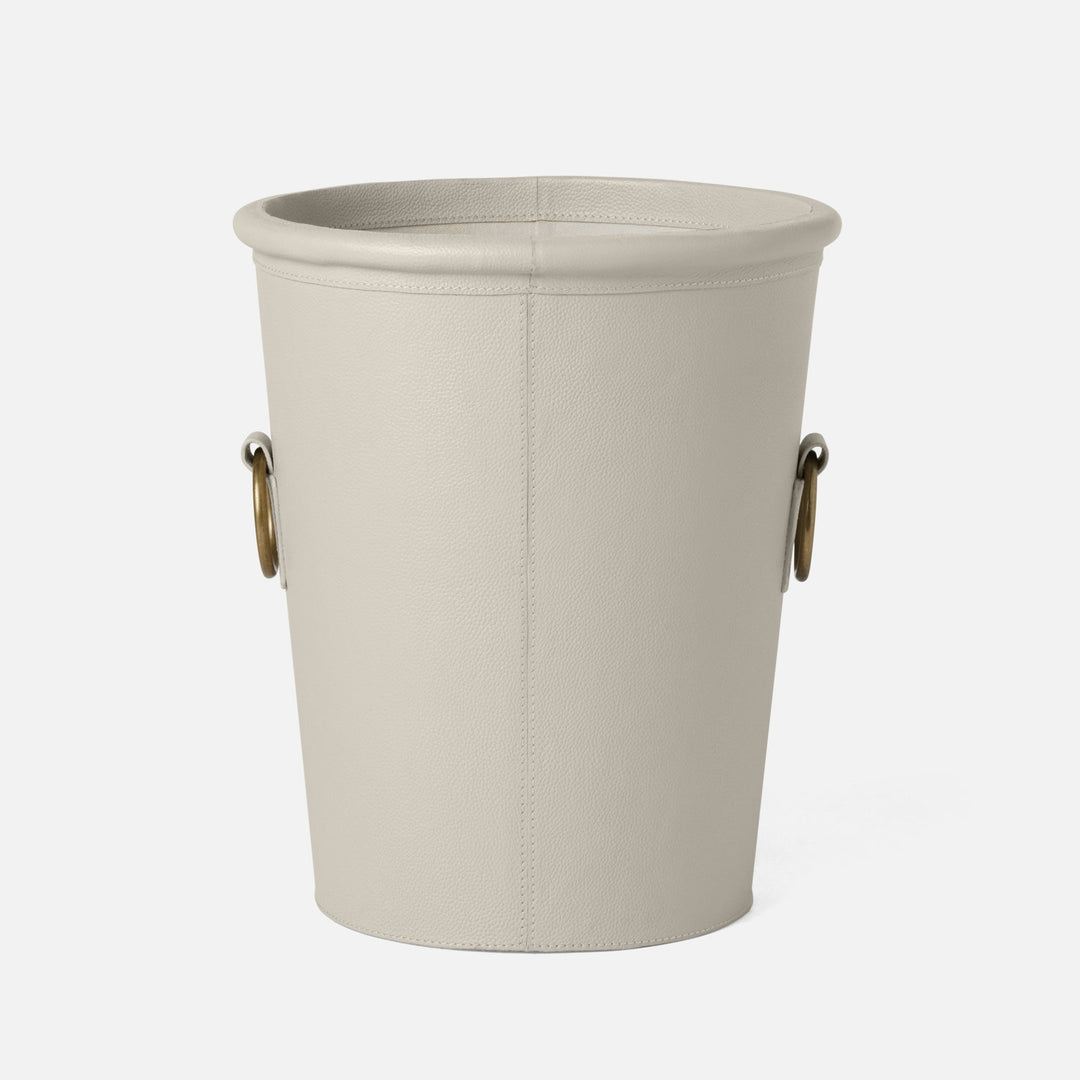 Ogden, Light Gray, Wastebasket, Round, Small, Full-Grain Leather