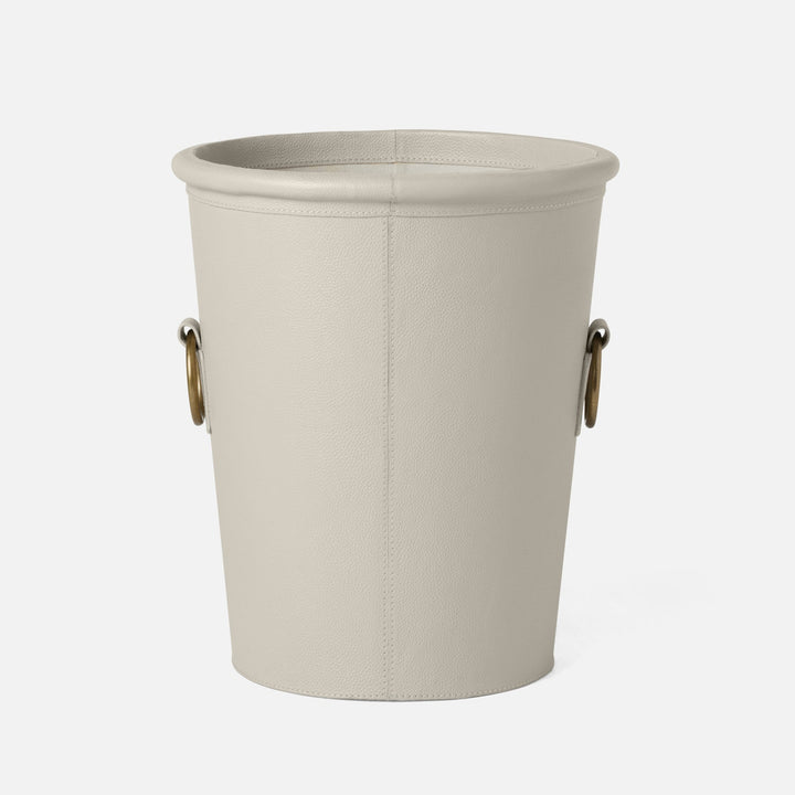 Ogden, Light Gray, Wastebasket, Round, Small, Full-Grain Leather
