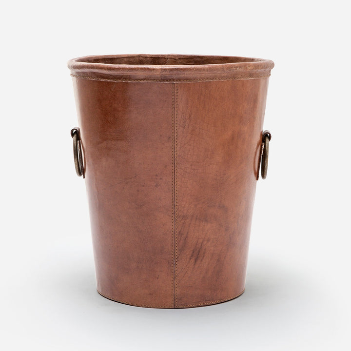 Ogden, Tobacco, Wastebasket, Round, Small, Full-Grain Leather