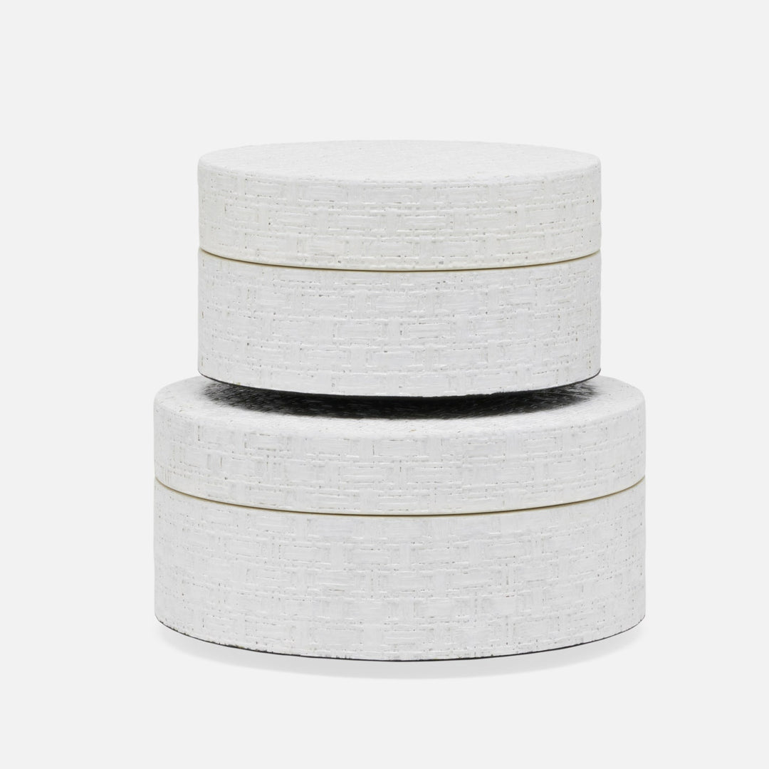 Rosewell, Shiny White, Round Canisters, Realistic Faux Rattan, S/2