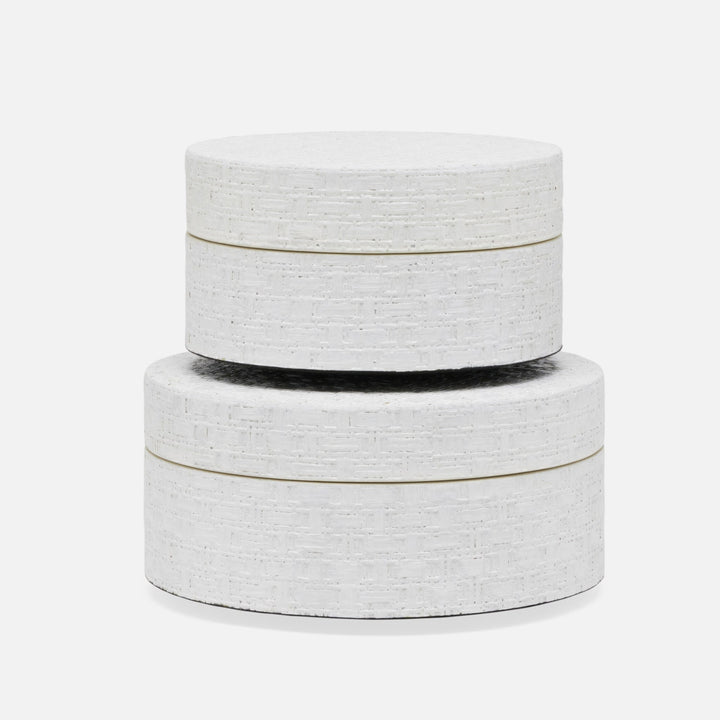 Rosewell, Shiny White, Round Canisters, Realistic Faux Rattan, S/2