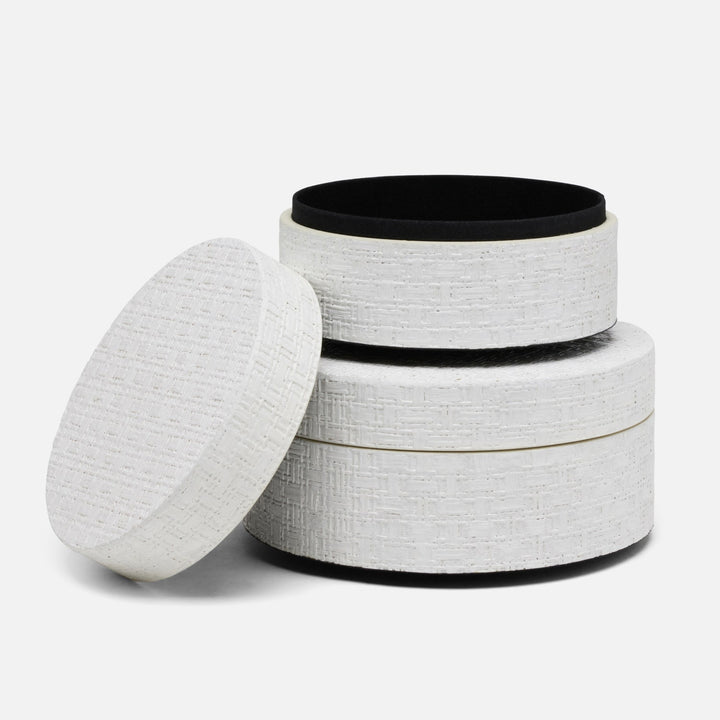 Rosewell, Shiny White, Round Canisters, Realistic Faux Rattan, S/2