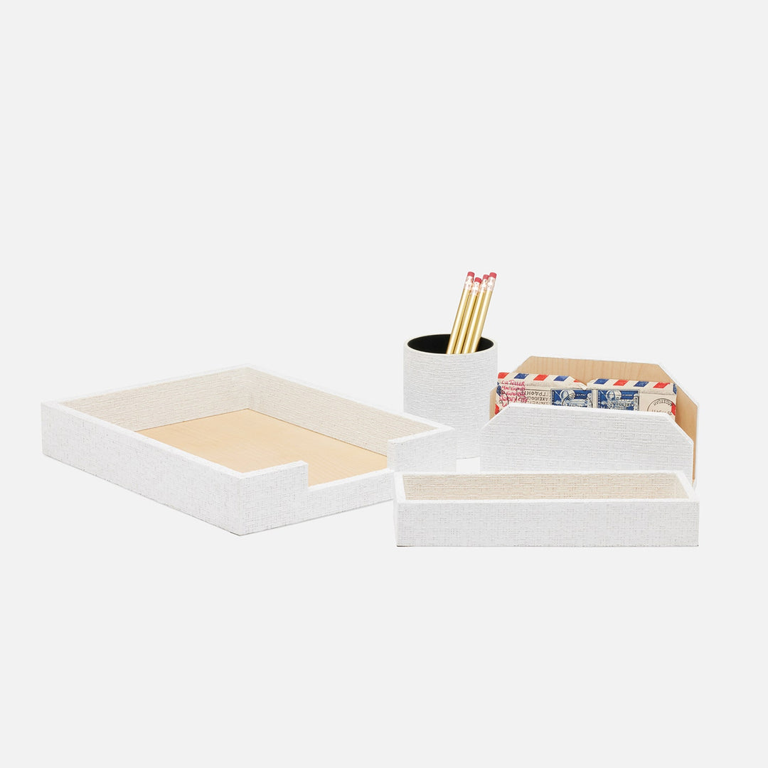 Rosewell, Shiny White, Letter Tray Set: Letter Tray, Envelope Holder, Pencil Tray And Pencil Holder