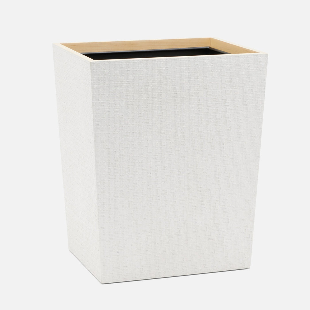 Rosewell, Shiny White, Wastebasket, Rectangular Tapered, Realistic Faux Rattan