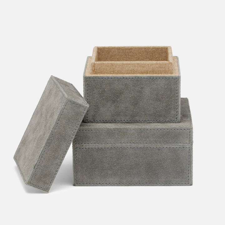 Segovia, Dark Gray, Square Boxes, Suede, S/2