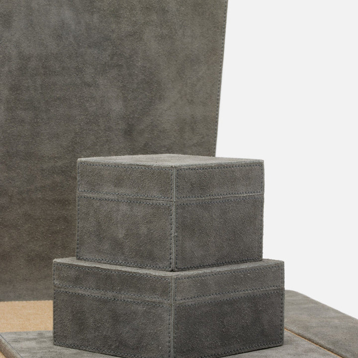 Segovia, Dark Gray, Square Boxes, Suede, S/2