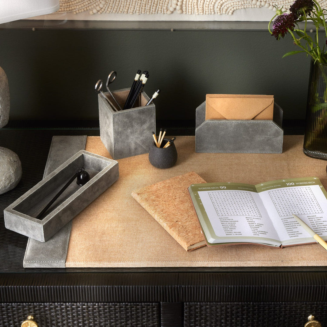 Segovia, Dark Gray, Set: Desk Blotter And Square Mouse Pad, Suede