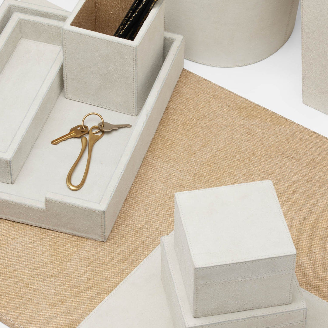 Segovia, Light Gray, Square Boxes, Suede, S/2