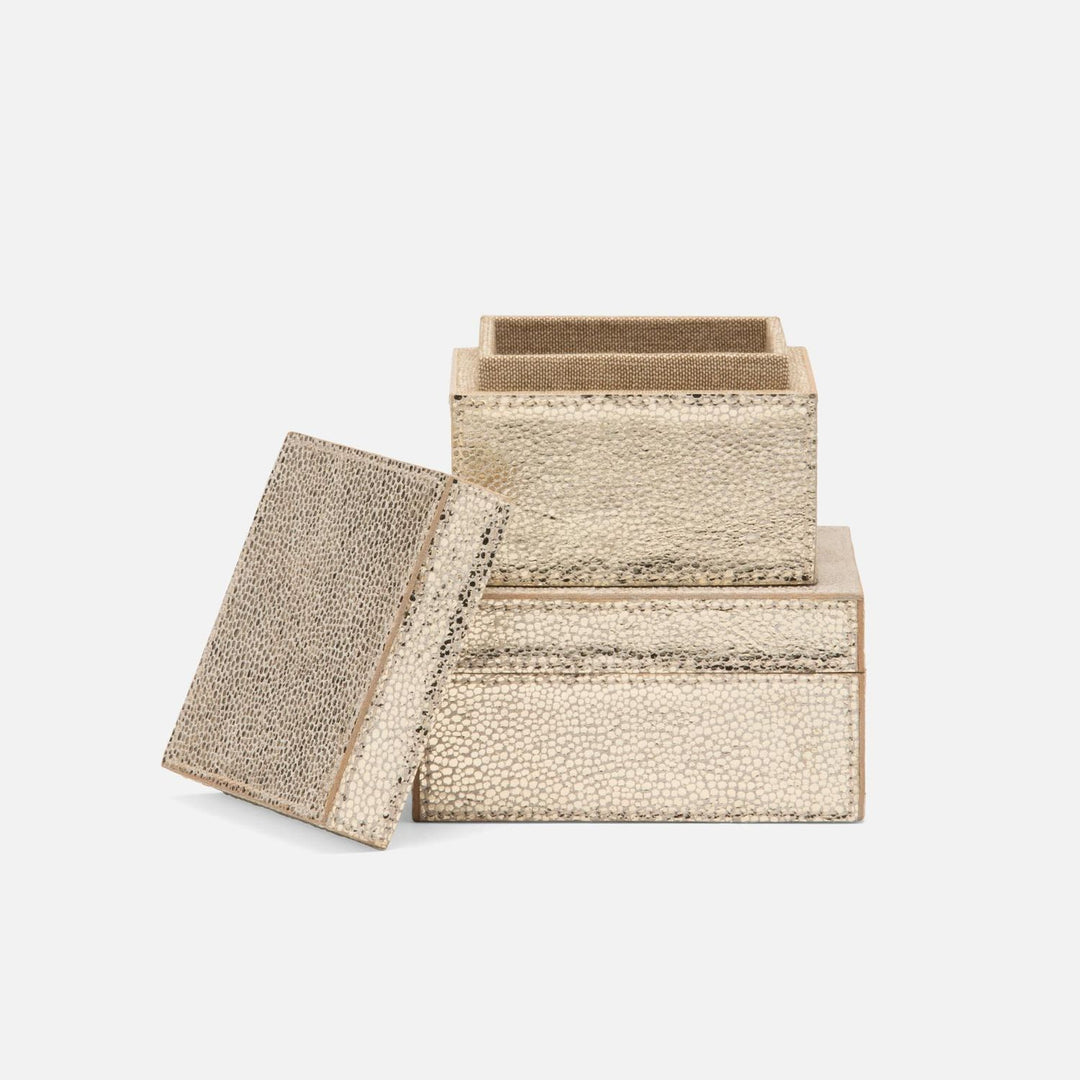 Viana, Gold Foil, S/2 Square Boxes, Full-Grain Leather