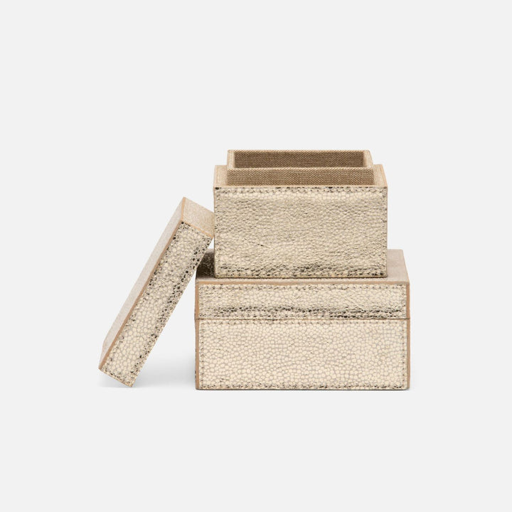 Viana, Gold Foil, S/2 Square Boxes, Full-Grain Leather
