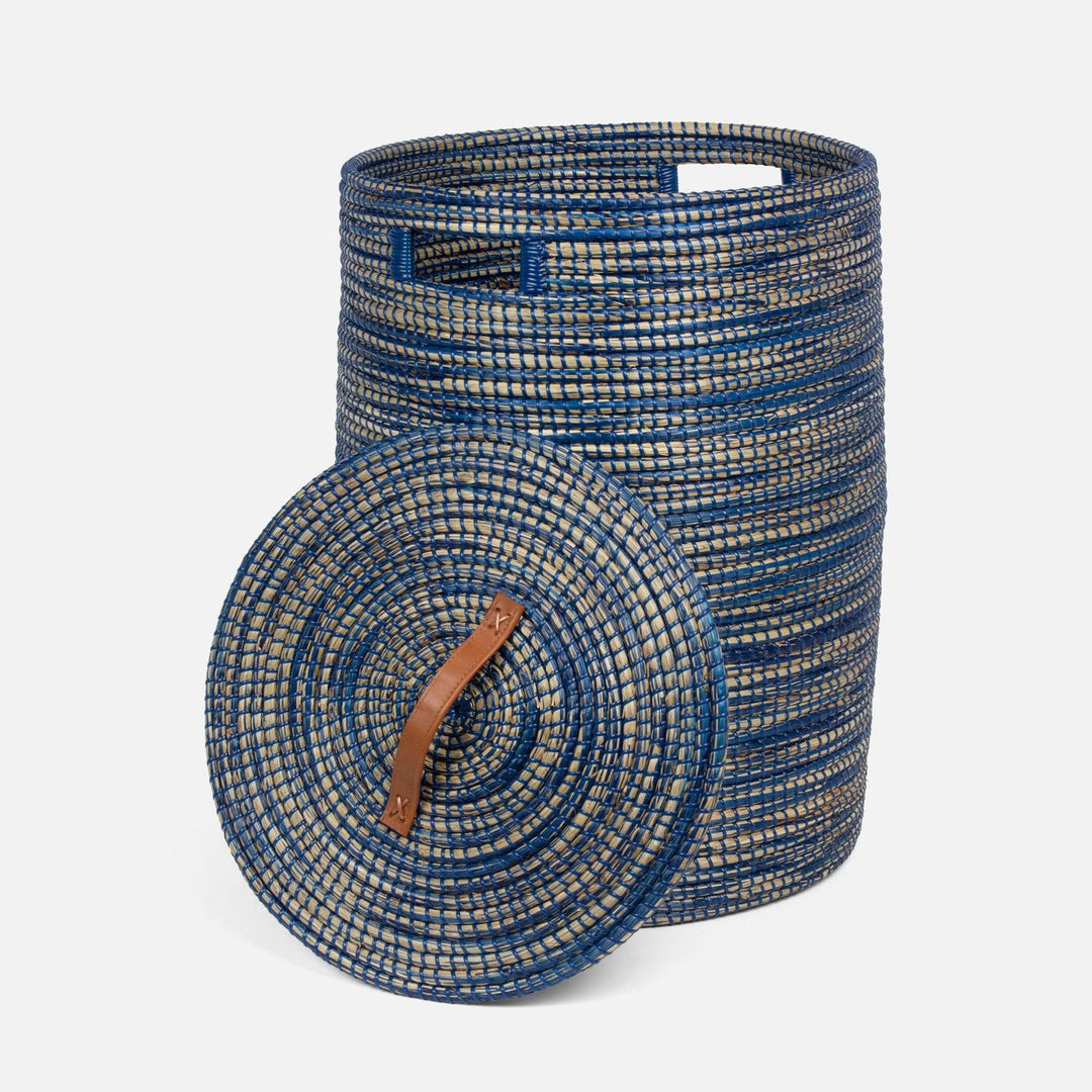 Akron, Dark Blue, Hamper, Round, Natural Seagrass