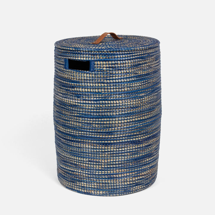 Akron, Dark Blue, Hamper, Round, Natural Seagrass