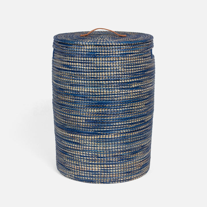 Akron, Dark Blue, Hamper, Round, Natural Seagrass