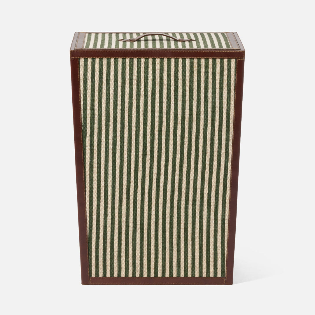 Franklin, Emerald Striped/Tobacco, Hamper, Rectangular Tapered, Cotton Jute/Leather