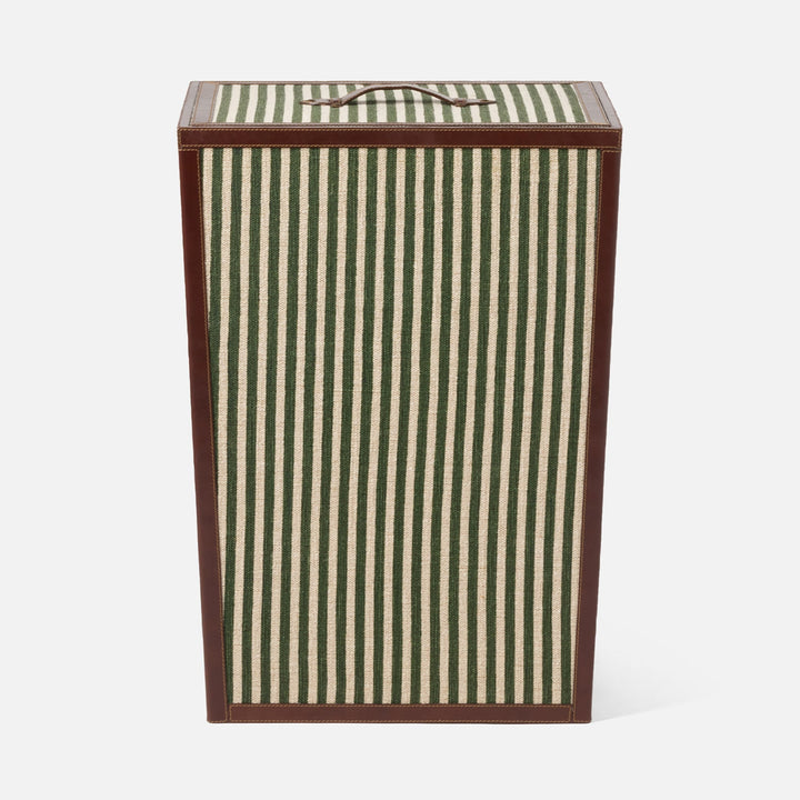 Franklin, Emerald Striped/Tobacco, Hamper, Rectangular Tapered, Cotton Jute/Leather