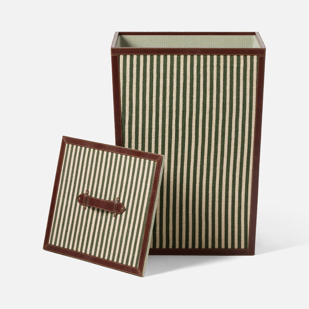 Franklin, Emerald Striped/Tobacco, Hamper, Rectangular Tapered, Cotton Jute/Leather