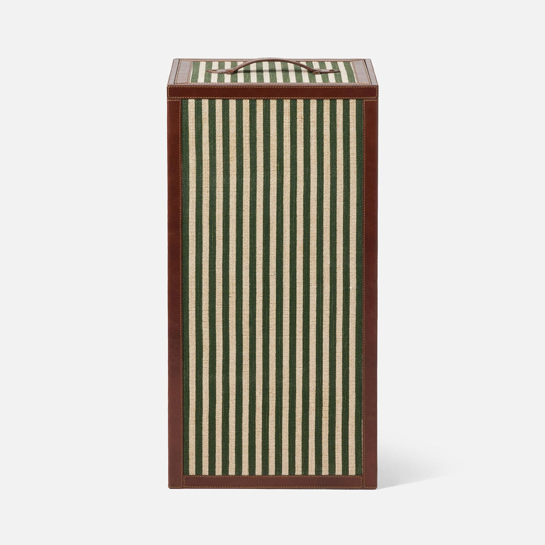 Franklin, Emerald Striped/Tobacco, Hamper, Square Straight, Cotton Jute/Leather