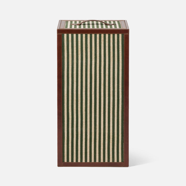 Franklin, Emerald Striped/Tobacco, Hamper, Square Straight, Cotton Jute/Leather