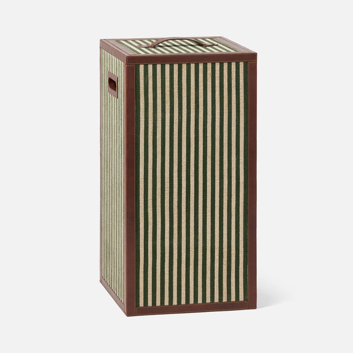 Franklin, Emerald Striped/Tobacco, Hamper, Square Straight, Cotton Jute/Leather