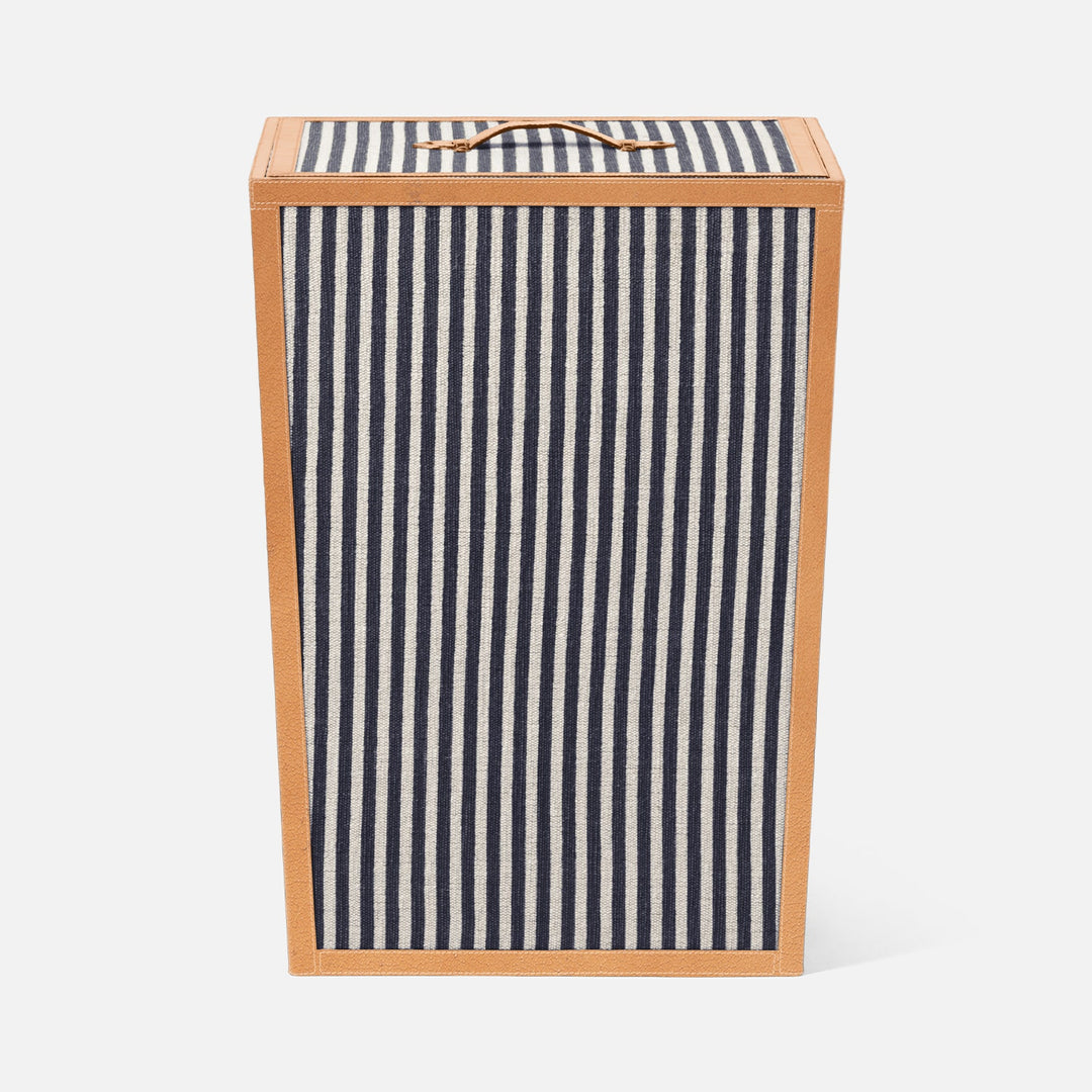Franklin, Navy Striped/Aged Camel, Hamper, Rectangular Tapered, Cotton Jute/Leather