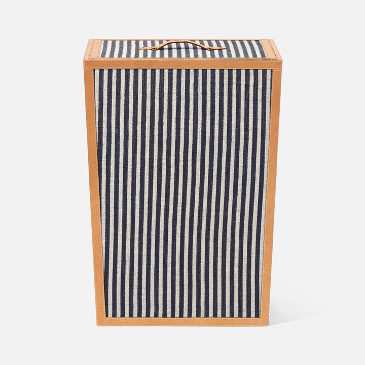 Franklin, Navy Striped/Aged Camel, Hamper, Rectangular Tapered, Cotton Jute/Leather