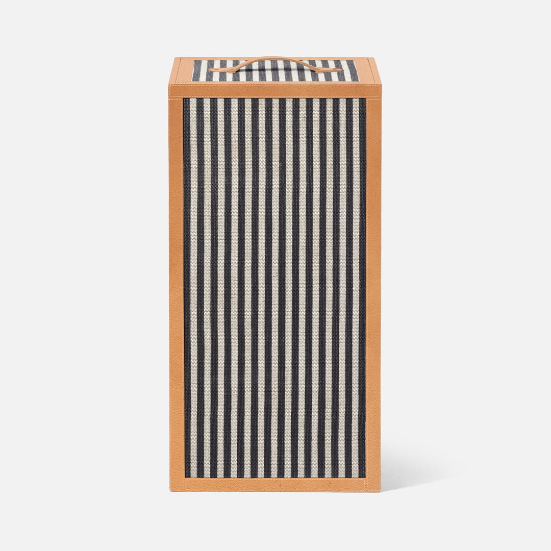 Franklin, Navy Striped/Aged Camel, Hamper, Square Straight, Cotton Jute/Leather