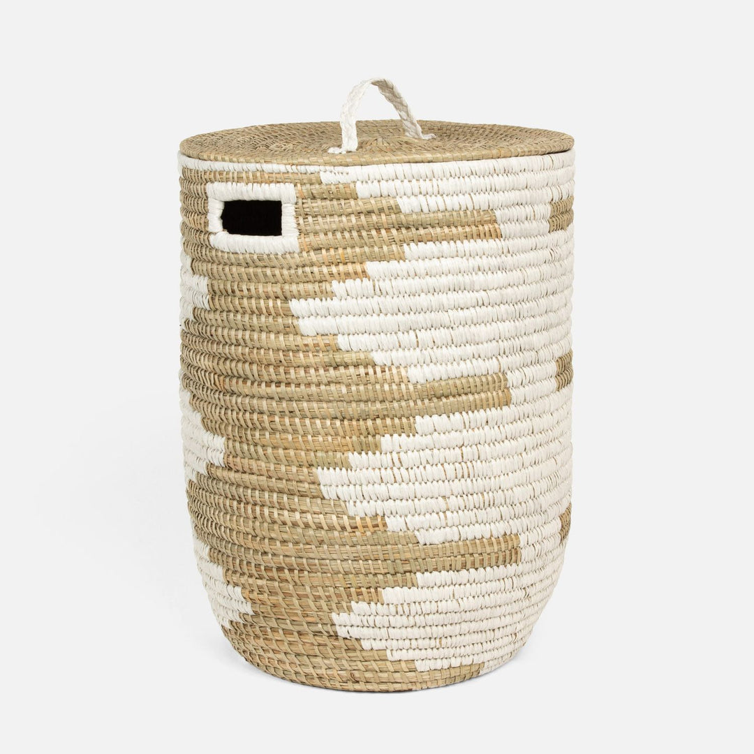 Jelsa, Natural/White, Hamper, Round, Mendong/Raffia