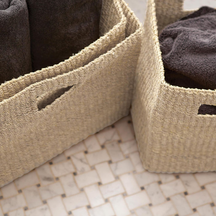 Lindon, Bleached, Towel Basket, Square, Abaca, S/3