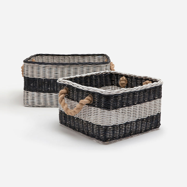 Nantucket, Blue/White, Nested Baskets, Wicker, S/2
