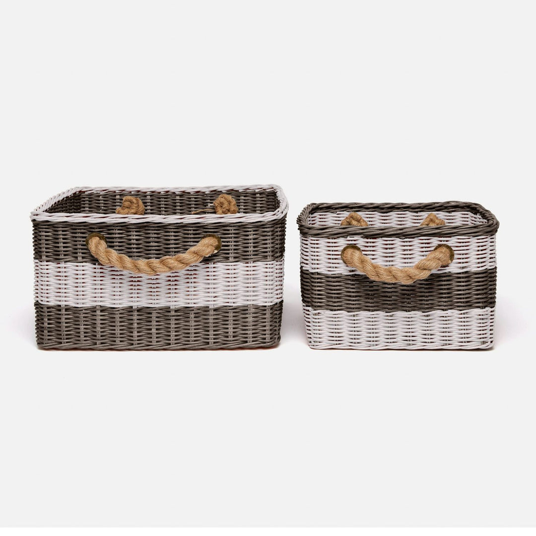 Nantucket, Gray/White, Nested Baskets, Wicker, S/2