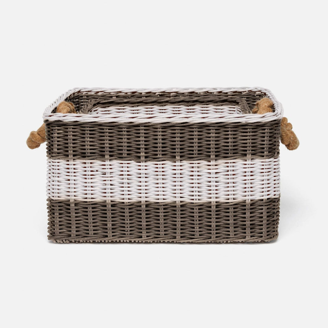 Nantucket, Gray/White, Nested Baskets, Wicker, S/2