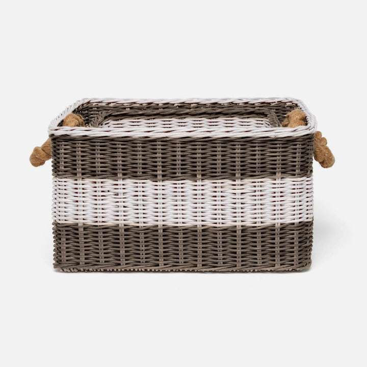 Nantucket, Gray/White, Nested Baskets, Wicker, S/2