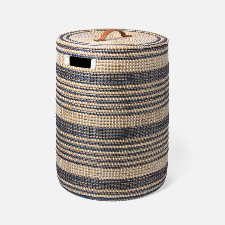 Olinda, Dark Blue/Natural, Hamper, Round, Natural Seagrass