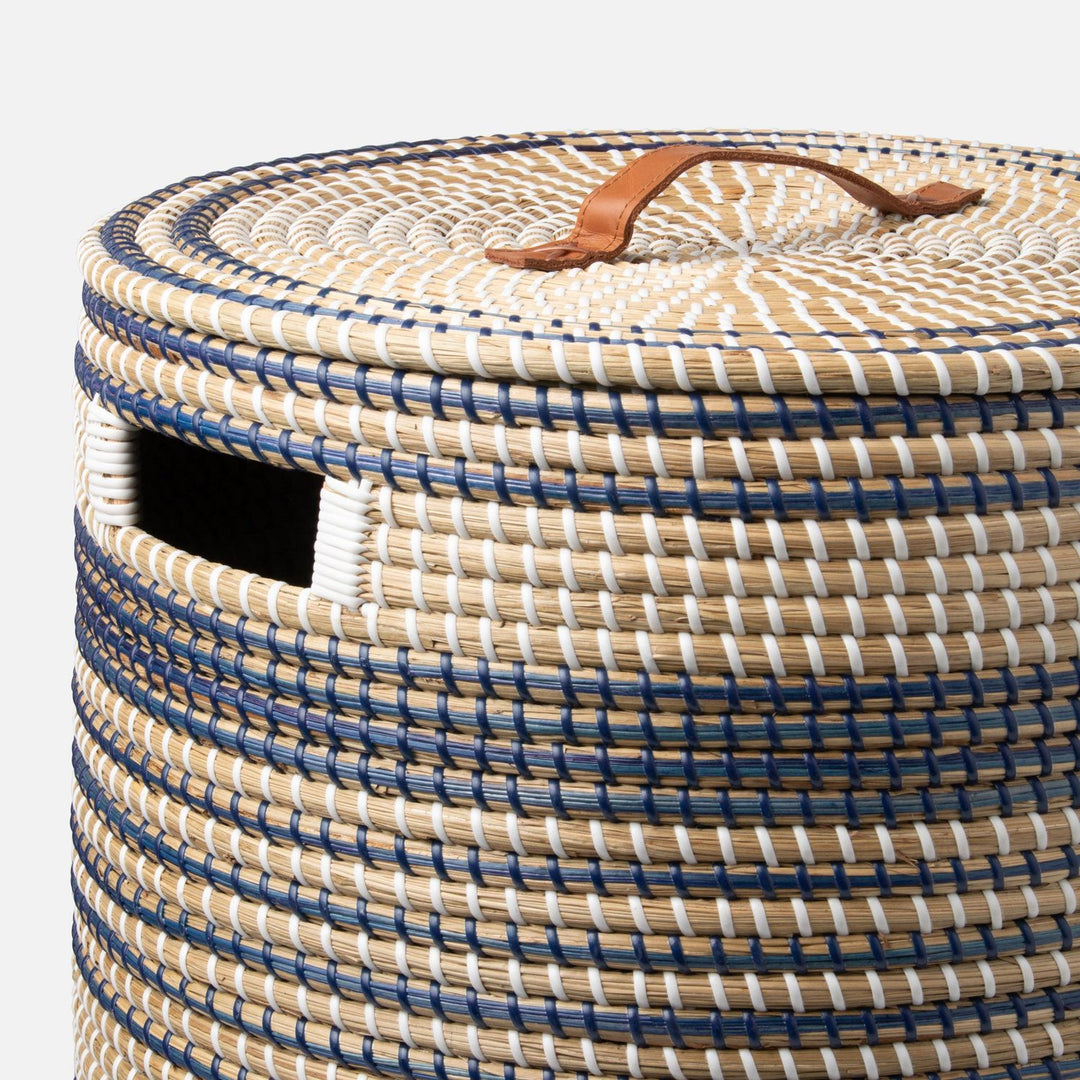 Olinda, Dark Blue/Natural, Hamper, Round, Natural Seagrass