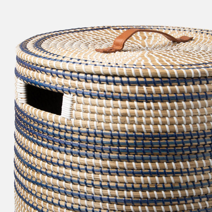 Olinda, Dark Blue/Natural, Hamper, Round, Natural Seagrass