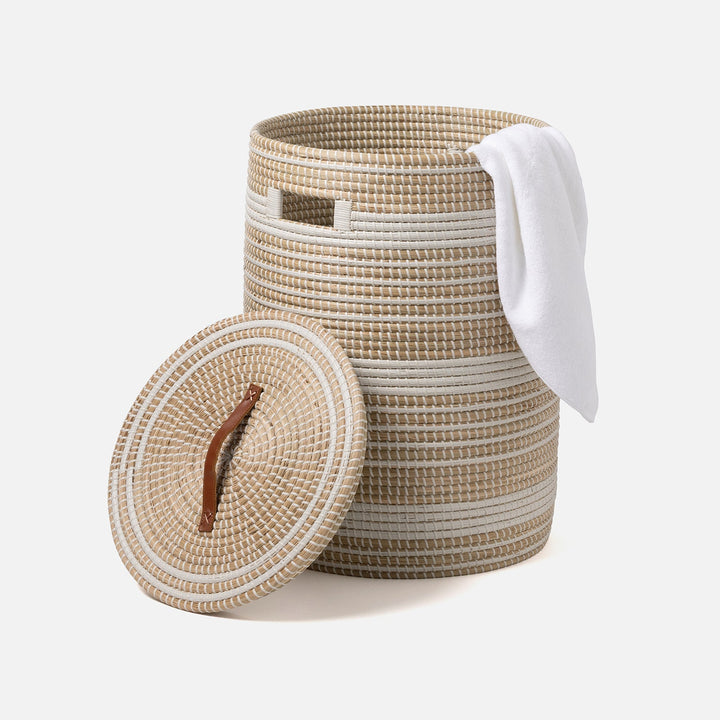 Olinda, White/Natural, Hamper, Round, Seagrass