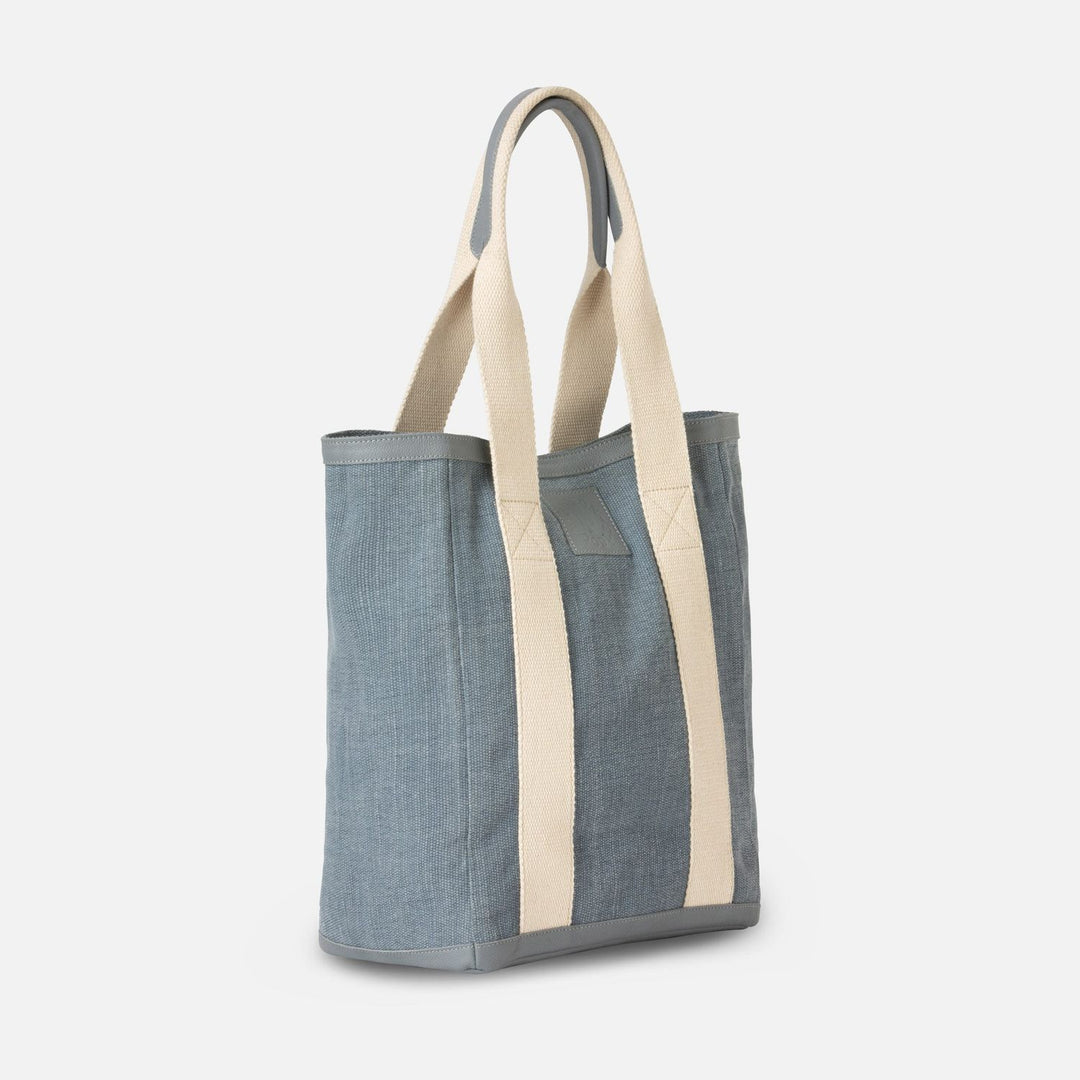 Pierre, Light Blue/Dusty Blue, Shopper Bag, Cotton Jute/Full-Grain Leather