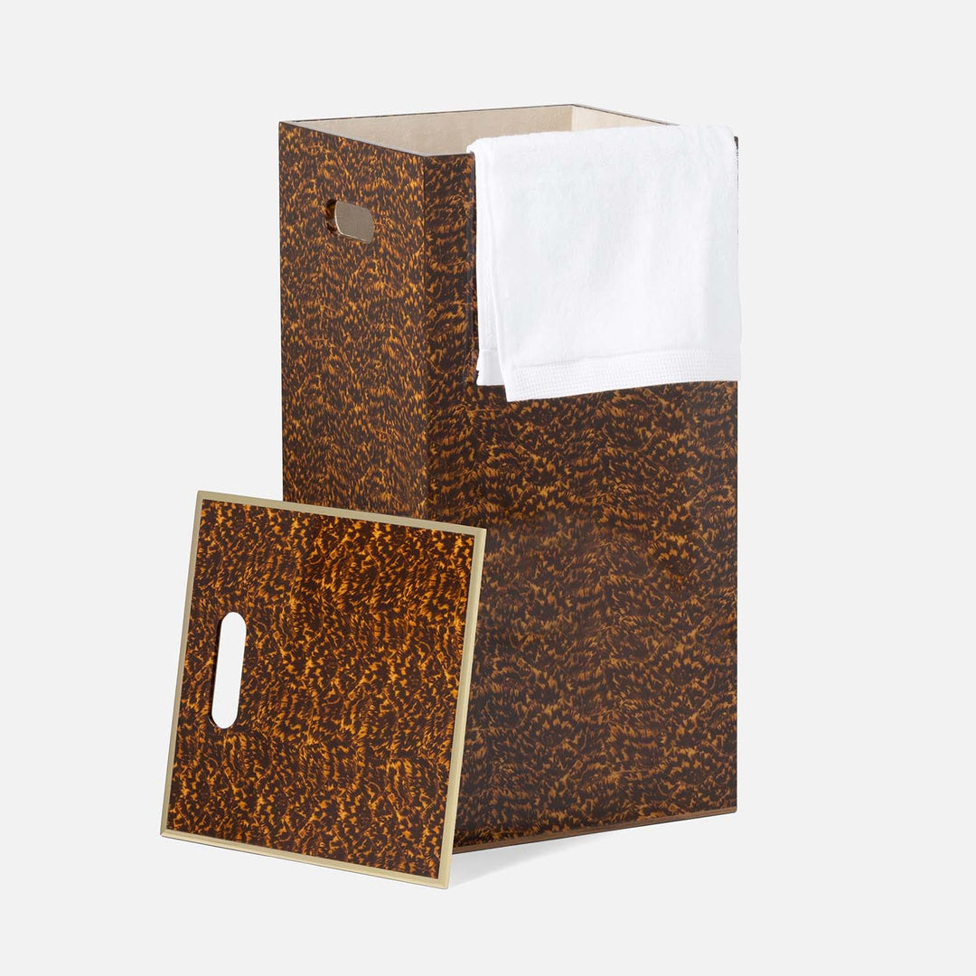 Seymour, High Gloss W/ Brass Trim, Hamper, Square Straight, Faux Tortoise/Brass
