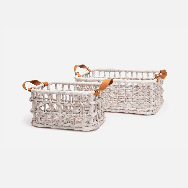 Somerset White Woven, Nesting Baskets, Water Hyacinth, S/2