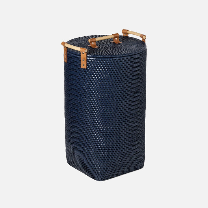Antalya, Midnight Blue, Hamper, Wood Handles, Large, Rattan