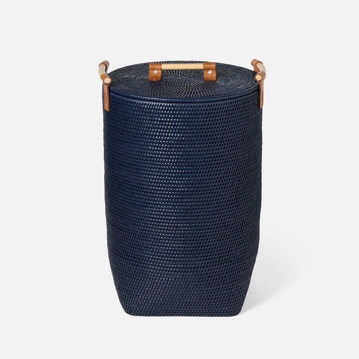 Antalya, Midnight Blue, Hamper, Wood Handles, Small, Rattan