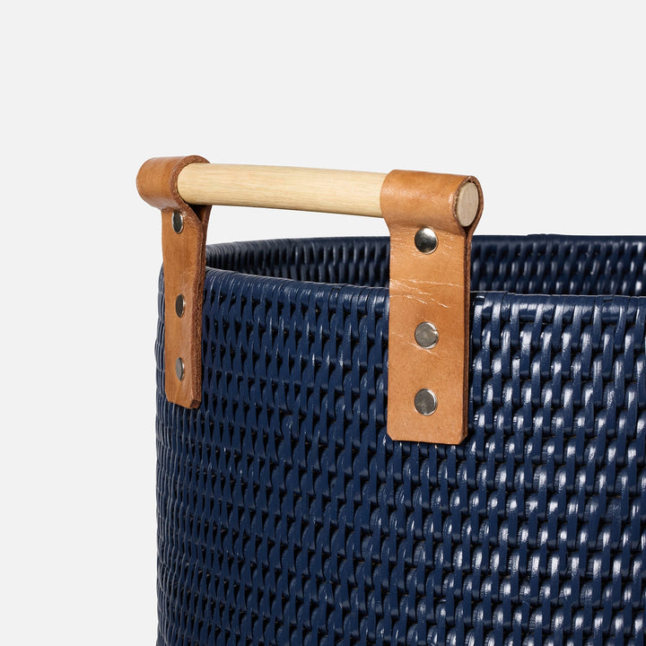 Antalya, Midnight Blue, Hamper, Wood Handles, Small, Rattan