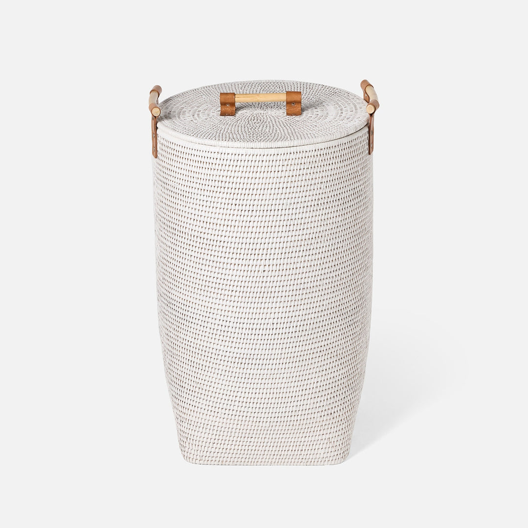 Antalya, White, Hamper, Wood Handles, Large, Rattan