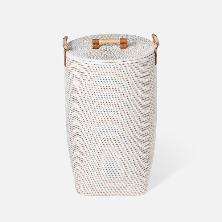 Antalya, White, Hamper, Wood Handles, Large, Rattan