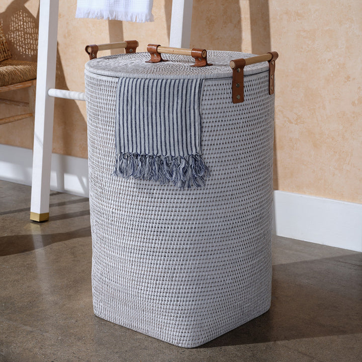 Antalya, White, Hamper, Wood Handles, Large, Rattan