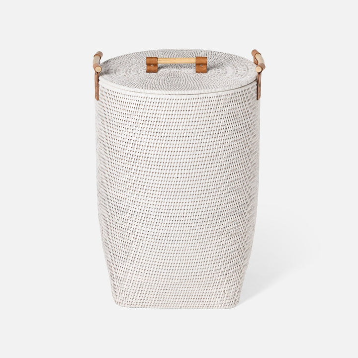 Antalya, White, Hamper, Wood Handles, Small, Rattan